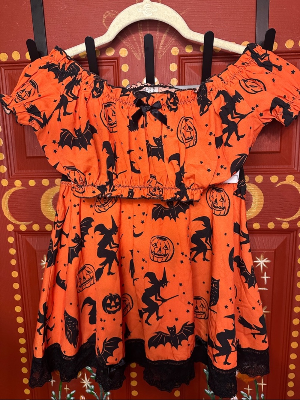 Sugar lace Orange & Black Halloween Off-Shoulder Mini top & skirt